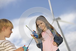 Boy And Girl Playing With Walkie-Talkies