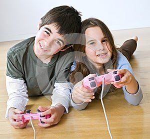 Boy and girl playstation photo