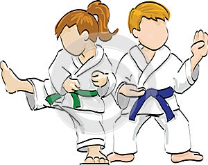 Boy and girl practicing martial arts