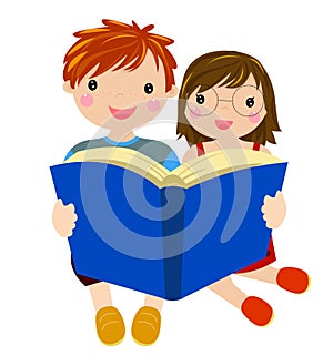 Boy and girl reading book