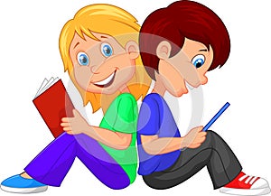 Boy and girl reading book