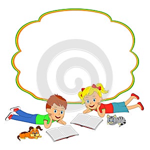 Boy and girl reading a book