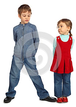 Boy with girl represent letter N photo