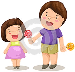 Boy and girl share candy