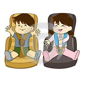 Boy and girl sitting on car seat photo