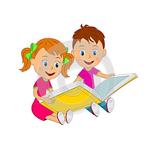 Boy and girl sitting reading a book