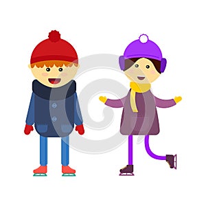 Boy and girl skating vector.