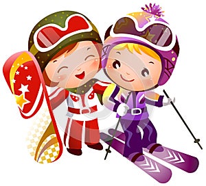 Boy and Girl skiing