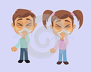 Boy and Girl with Sneezing Symptom