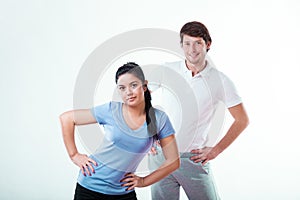 Boy and girl in sportswear