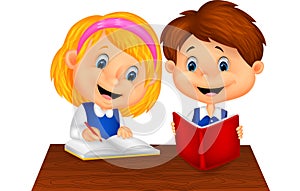 Boy and girl study together photo