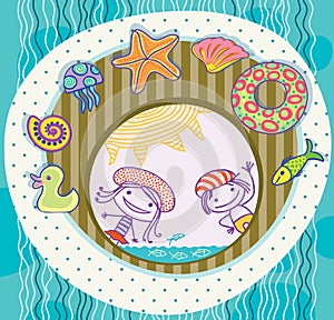 Boy and girl, surrounded by the treasures of the s