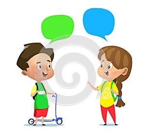 Boy and a girl talking to each other photo