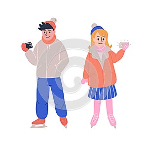 Boy and girl teenagers in winter clothes and skates