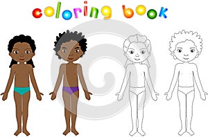 Boy and girl unclothed. Educational coloring book for kids