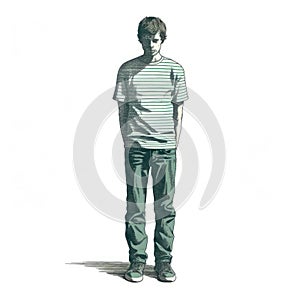 Striped Shirt Guy: A Striking Illustration In Large-scale Photography Style