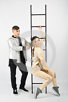 Boy and girl on white background