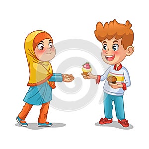 Boy Give The Cupcake to The Muslim Girl