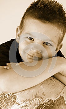 Boy with globe