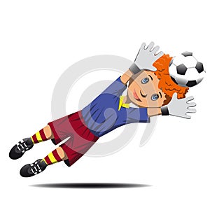 Boy goalie catching soccer ball