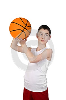 Boy going to throw a basketball ball