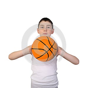 Boy going to throw a basketball ball