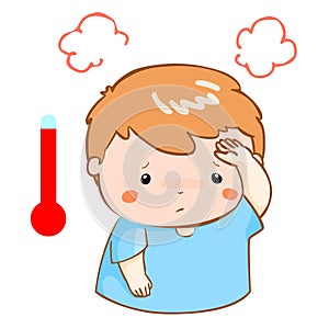 Boy got fever high temperature cartoon
