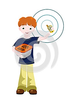 Boy with GPS and geocache