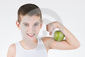 Boy with green apple