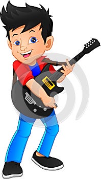 Boy guitar player on a white background