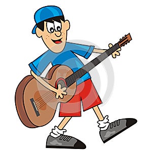 Boy with  guitar, smiling vector illustration