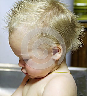 Boy hair style Mohawk.Fashionable hairstyle.Punk kid.