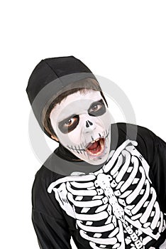 Boy in Halloween skeleton costume