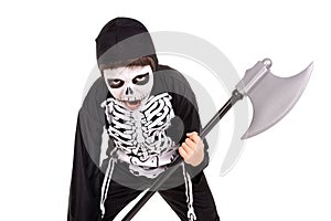 Boy in Halloween skeleton costume