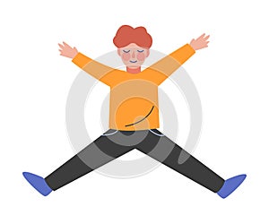 Boy Happily Jumping, Happy Kid Having Fun Vector Illustration