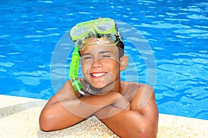 Boy happy teenager vacation relaxed on pool