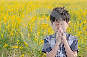 Boy has allergies from flower pollen