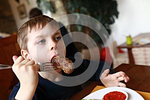 Boy has veal lula kebab