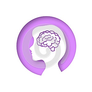 Boy head brain sign icon. Conceptual illustration of migraine in people. Silhouette of a child. Vector clipart illustration. Paper