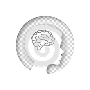 Boy head brain sign icon. Conceptual illustration of migraine in people. Silhouette of a child. Vector clipart illustration. Paper