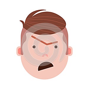 Boy head emoji with facial emotions, avatar character, man anger face with different male emotions concept. flat design.