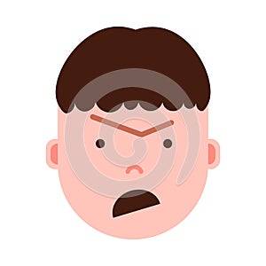 Boy head emoji with facial emotions, avatar character, man anger face with different male emotions concept. flat design.