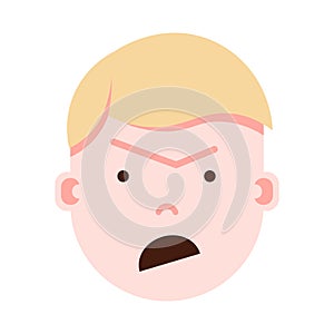 Boy head emoji with facial emotions, avatar character, man anger face with different male emotions concept. flat design.