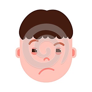 Boy head emoji with facial emotions, avatar character, man grieved face with different emotions concept. flat design.