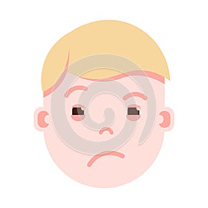 Boy head emoji with facial emotions, avatar character, man grieved face with different emotions concept. flat design.