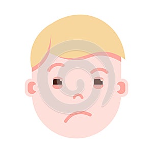 Boy head emoji with facial emotions, avatar character, man grieved face with different emotions concept. flat design. photo