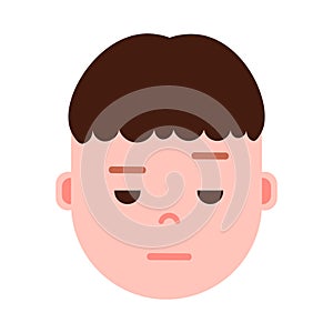 Boy head emoji with facial emotions, avatar character, man sorrowful face with different male emotions concept. flat