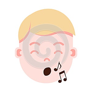 Boy head emoji personage icon with facial emotions, avatar character, man show singing face with different male emotions