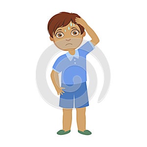 Boy With A Headache,Sick Kid Feeling Unwell Because Of The Sickness, Part Of Children And Health Problems Series Of