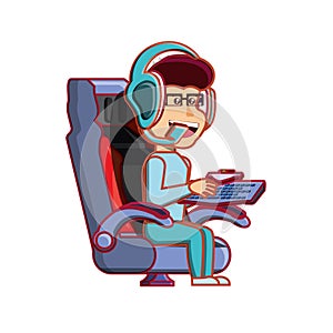 boy with headphone playing video game